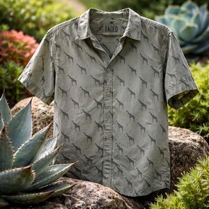 Olive Green Giraffe Print Men's Casual Shirt